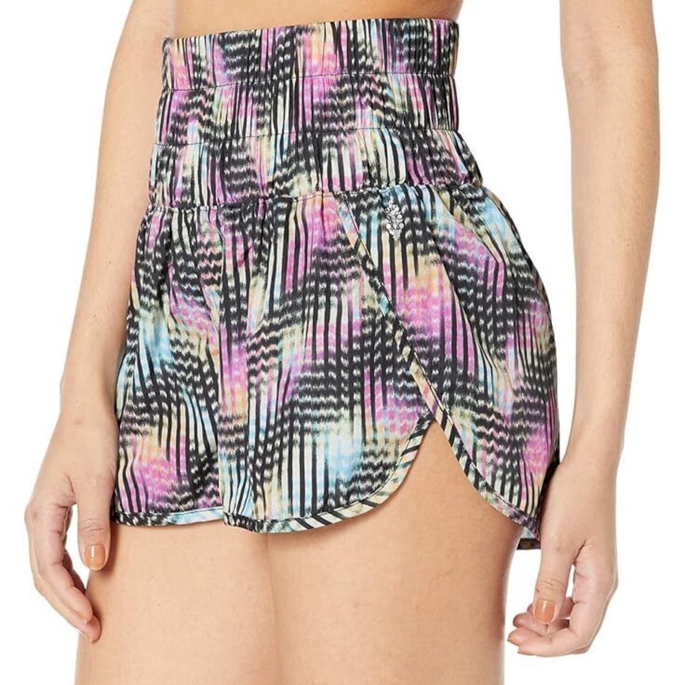 Free People FP Movement The Way Home Shorts Lined Black Multi Print High Waist-S